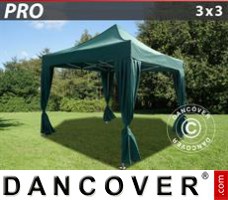 Tenda FleXtents PRO 3x3m Verde, incl. 4 cortinas decorativas